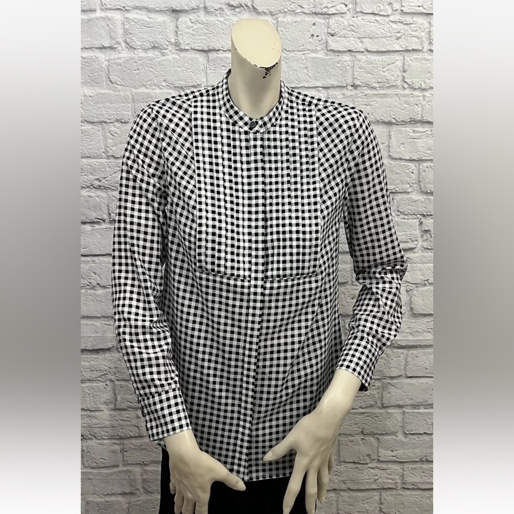 J. CREW BLACK & WHITE CHECKED PRINT LONG SLEEVE TOP SIZE XS